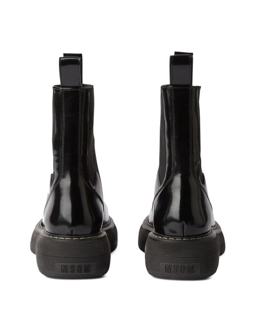 MSGM Black Platform Leather Chelsea Boots