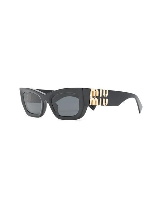 Miu Miu Black Logo-Plaque Rectangular Sunglasses