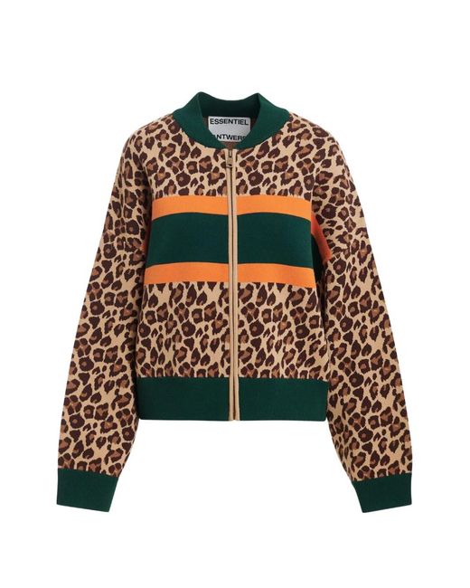 Essentiel Antwerp Black Kutie Leopard-Print Zip-Up Cardigan