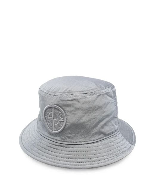 Stone Island Gray Logo-Patch Bucket Hat for men