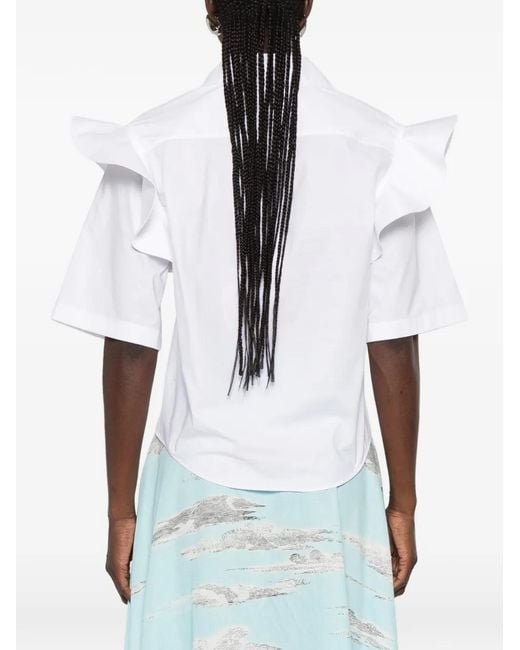 Moschino White Ruffled-Detailing Short-Sleeved Shirt