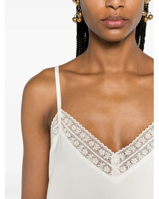 P.A.R.O.S.H. White Lace-Trim Silk Tank Top