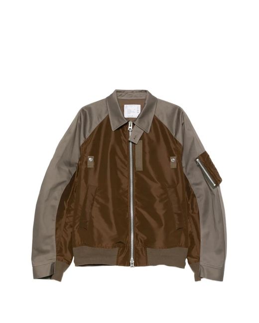 Sacai Brown Zipped Panelled Jacket for men