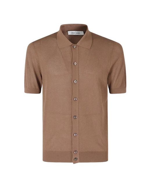 Gran Sasso Brown Open-Knit Short-Sleeve Shirt for men