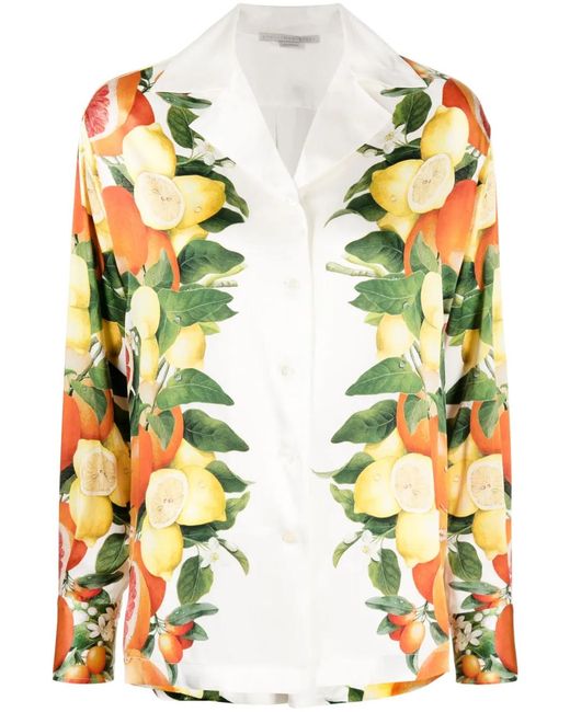 Stella McCartney Yellow Fruit-Print Silk Shirt
