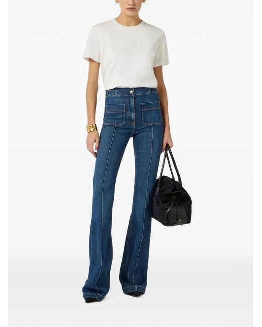 Elisabetta Franchi Blue Boot-Cut Jeans With Logo Details