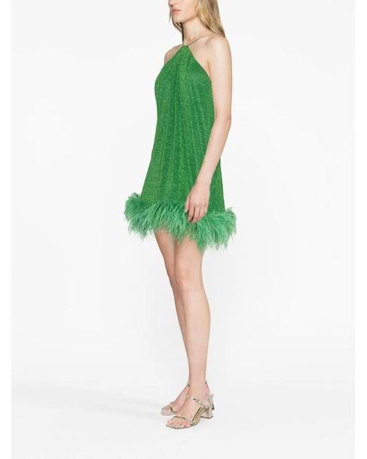 Oseree Green Lumiere Plumage Necklace Short Dress Clothing