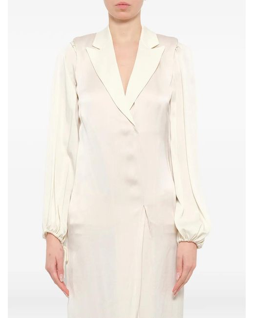 Lanvin White Satin Notched-Lapel Dress