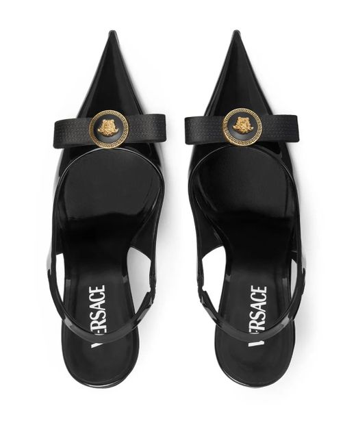 Versace Black Gianni Ribbon Patent Slingbacks 110 Mm