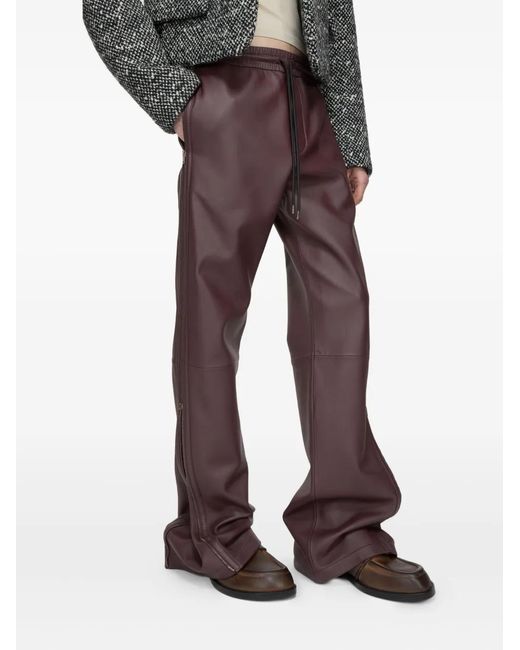 Acne Purple Drawstring Leather Trousers for men