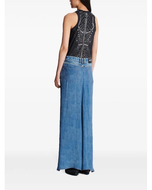 Balmain Blue Draped Denim Skirt