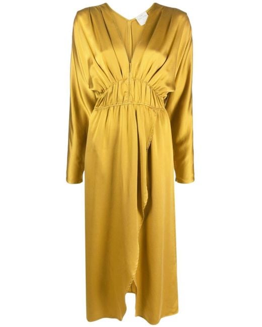 Forte Forte Yellow Draped Silk Midi Dress