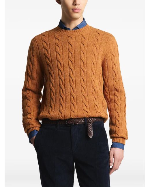 Fay Brown Cable-Knit Round-Neck Sweater for men