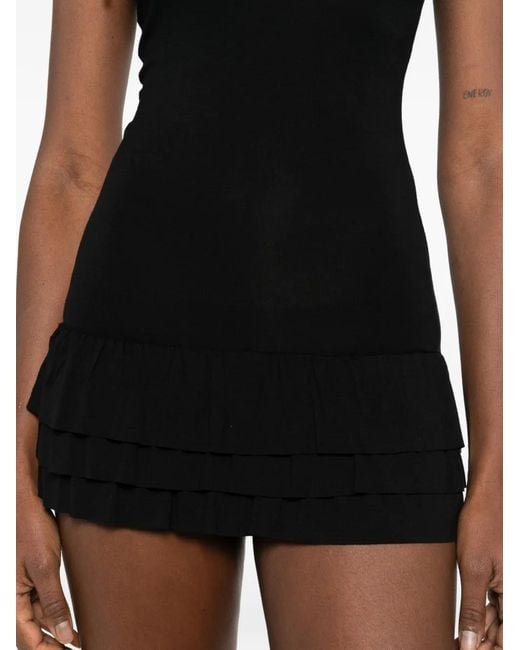GIMAGUAS Black Tie-Shoulder Ruffled Mini Dress