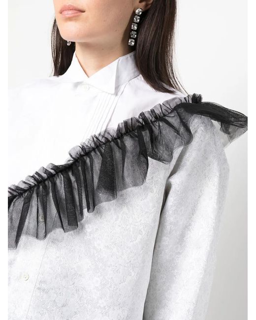 Viktor & Rolf White Tulle-Detail Long-Sleeve Tuxedo Shirt
