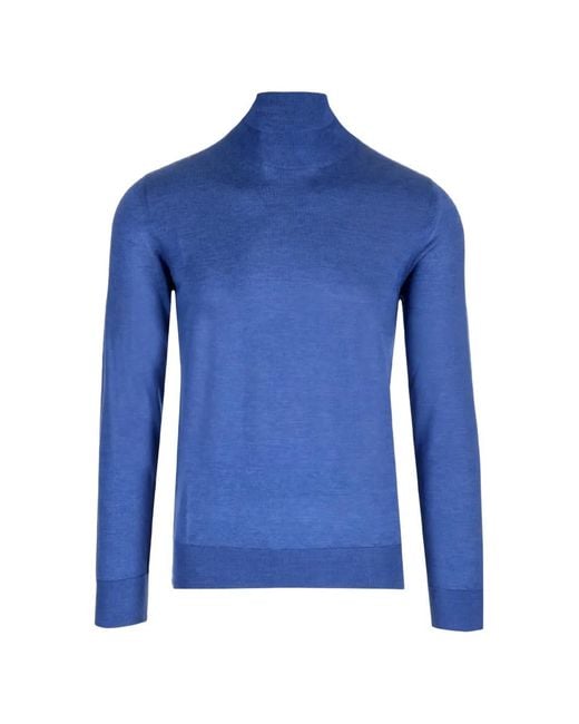 Al Duca D'aosta Blue Ribbed-Trim Roll-Neck Sweater for men