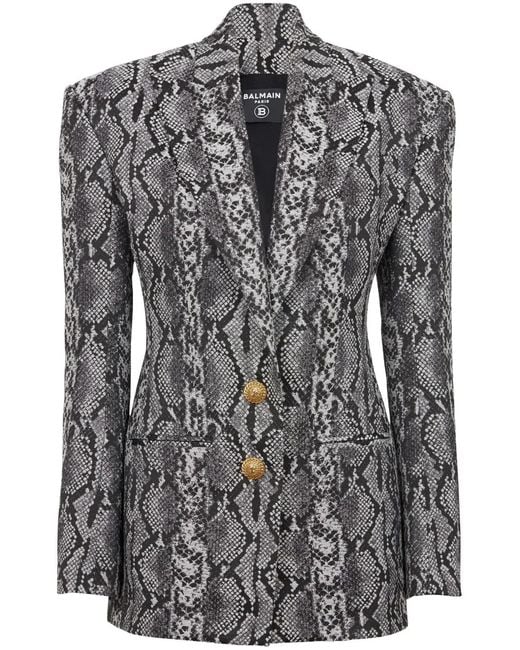 Balmain Gray Jacquard Snakeskin Blazer