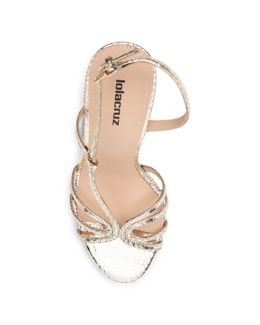 Lola Cruz White Tati Snakeskin-Effect Strappy Sandals