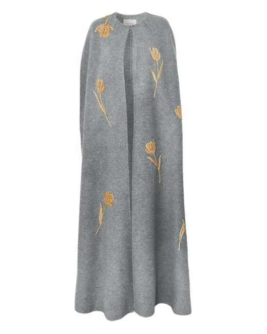Carolina Herrera Gray Tulip-Embroidered Cape