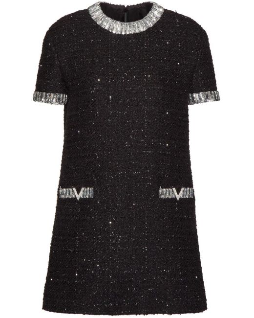 Valentino Garavani Black Embroidered Tweed Minidress