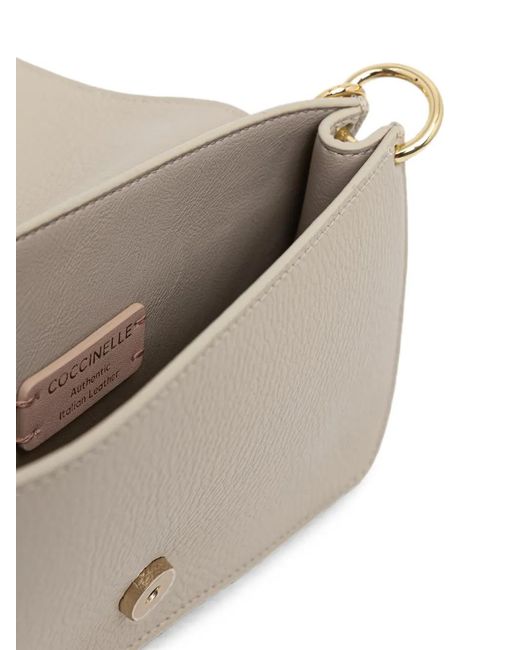 Coccinelle Natural Mini C-Me Logo-Plaque Pebbled-Leather Shoulder Bag