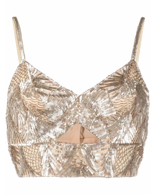 Alberta Ferretti Natural Sequin-Embellished Cropped Top
