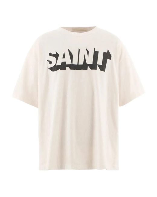 SAINT Mxxxxxx White Logo-Print Short-Sleeve T-Shirt for men
