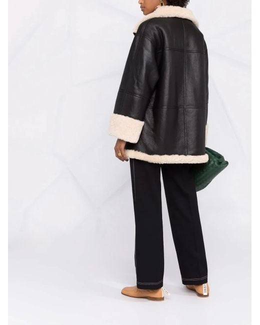 Totême Black Shearling Leather Biker Jacket