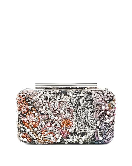 McQueen Gray T-Bar Crystal-Embellished Clutch Bag