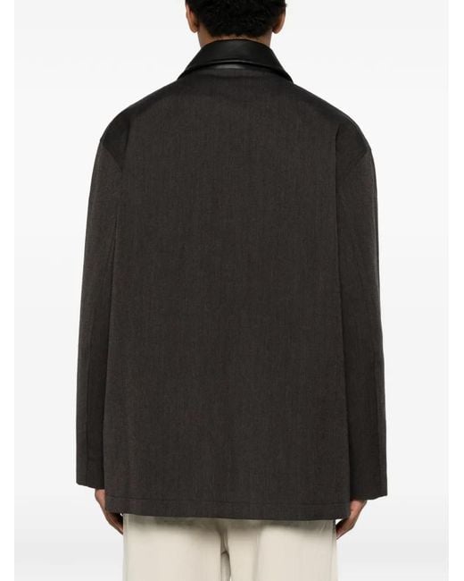 Studio Nicholson Black Meter Leather-Collar Jacket for men