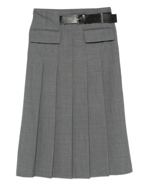 Semicouture Gray Pleated Belted Skirt
