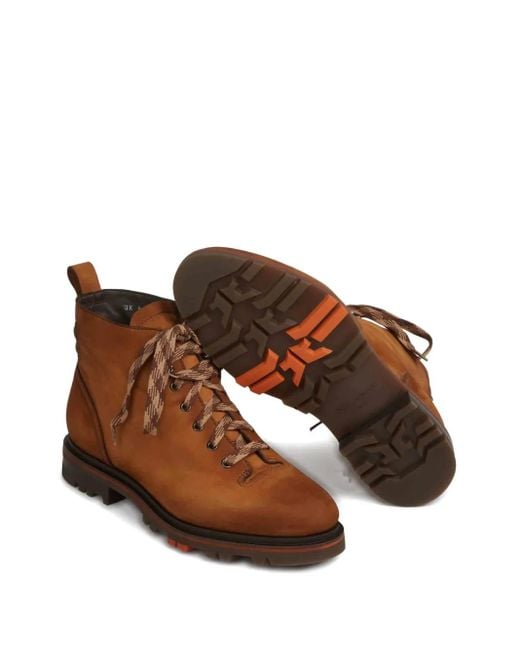 Santoni Brown Lace-Up Round-Toe Boots for men