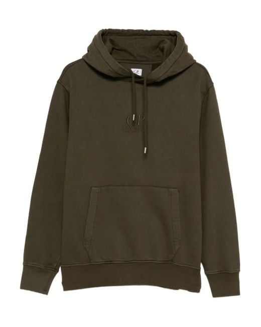 C P Company Green Logo-Embroidered Hoodie for men