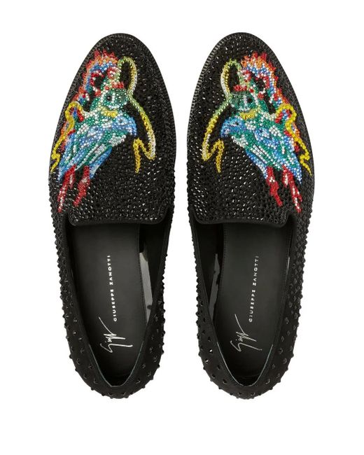 Giuseppe Zanotti Black Dragon Crystal Rhinestone-Embellished Loafers for men