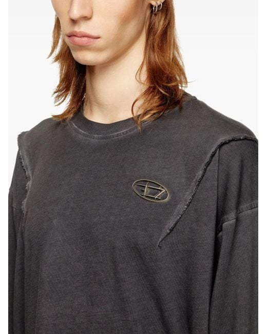 DIESEL Gray Long-Sleeve T-Shirt With Faded Effect