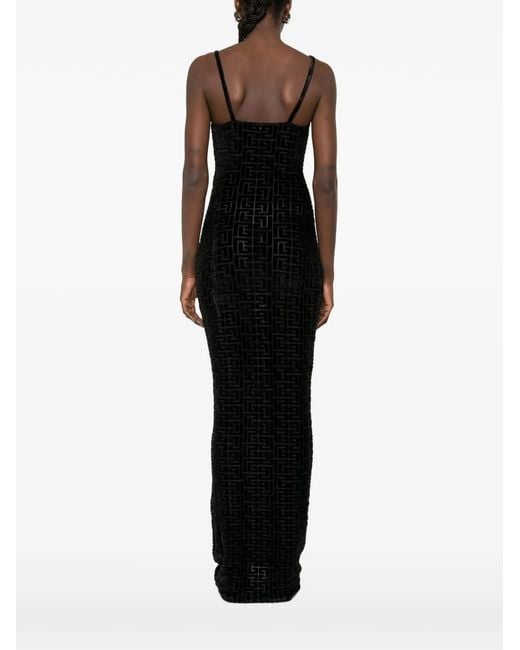 Abito Lungo Con Monogramma di Balmain in Black