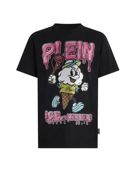 Philipp Plein Black Tennis Ice Cream Round Neck T-Shirt for men
