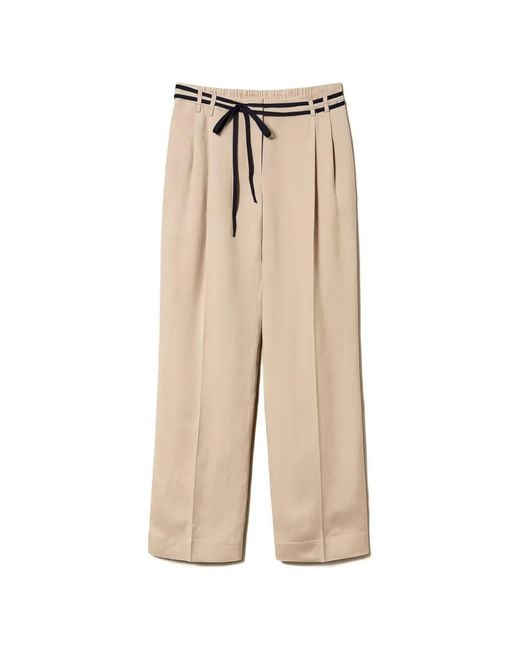 Twinset Natural Belted Pleated Trousers