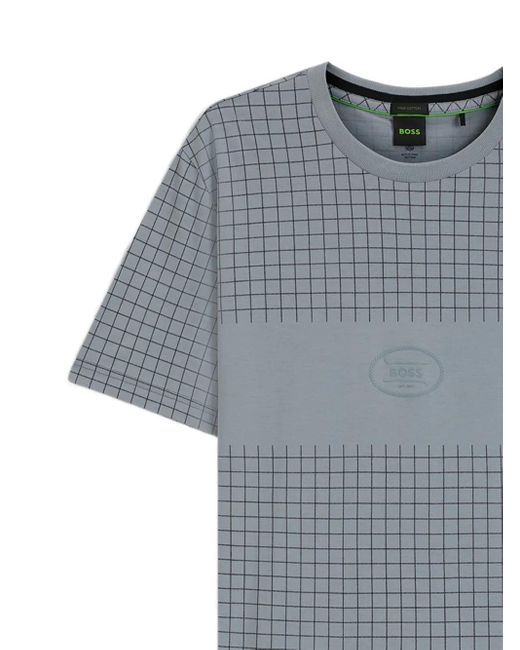 Boss Gray Grid-Print T-Shirt for men