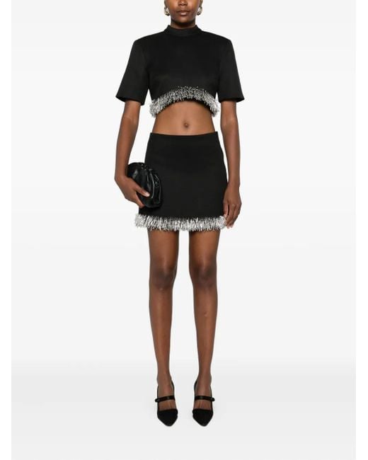 Jonathan Simkhai Black Fringe-Trimmed Short-Sleeve Top