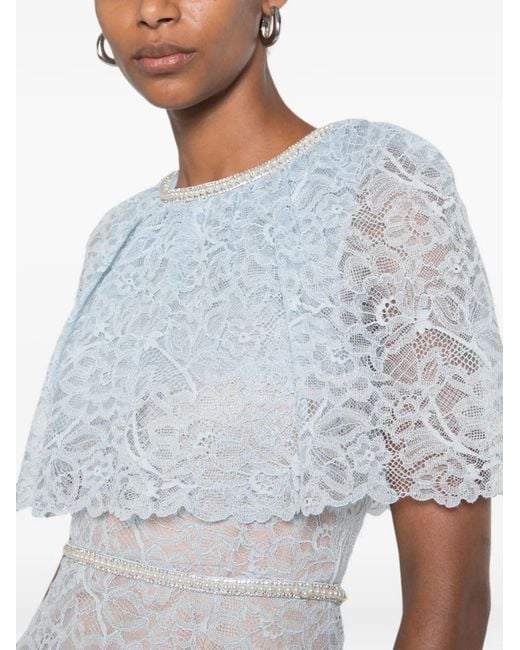 Self-Portrait White Lace-Detail Embellished Midi Dress