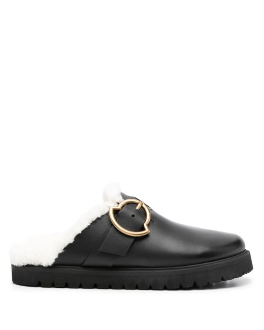Moncler Black Bell Leather Mules