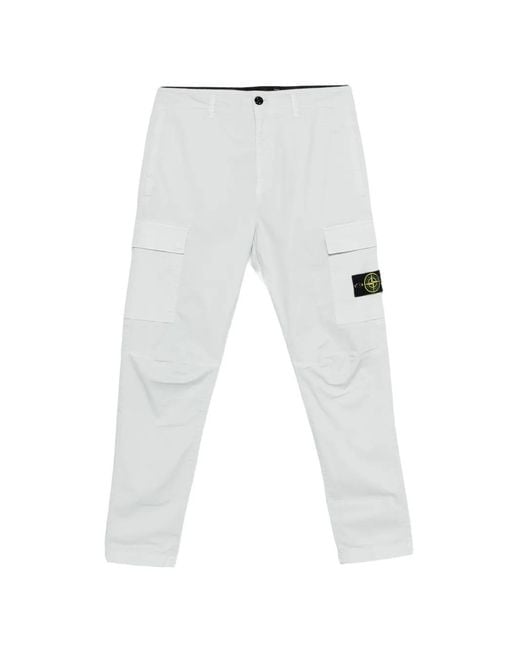 Stone Island White Cargo Logo-Patch Trousers for men