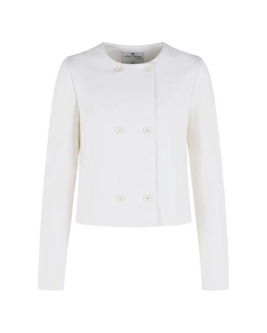 Courreges White Double-Breasted Ribbed-Panel Jacket