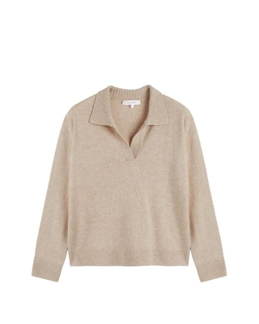 Chinti & Parker Natural Polo-Collar Sweater