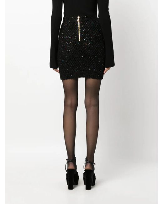 Balmain Black Sequin-Embellished High-Waist Miniskirt