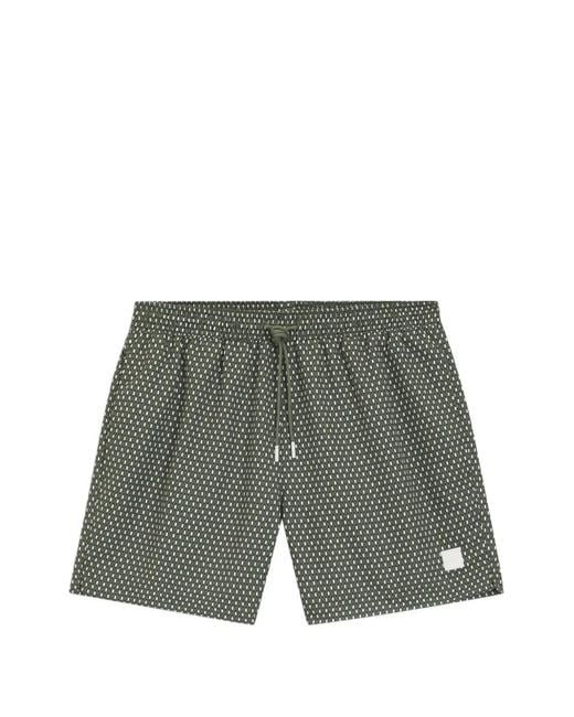 Boss Gray Micro-Print Swim Shorts With Logo Badge for men
