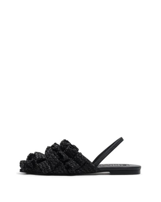 Bimba Y Lola Black Raffia Pointed Slingback Ballerina