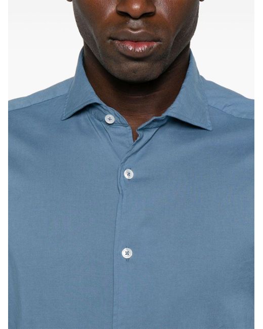 メンズ Fedeli Long-sleeves Cotton Shirt Blue