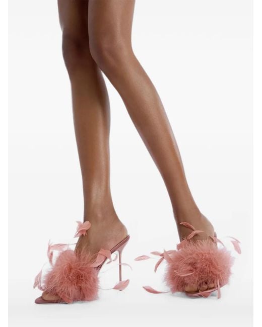 Paris Texas Pink Lidia Feather-Trim Sandals
